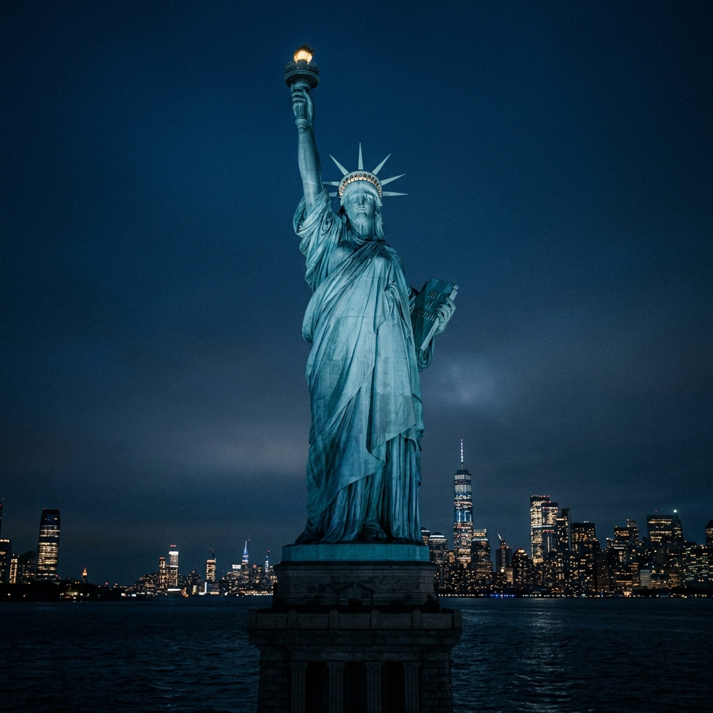 Statue of Liberty in New York at night